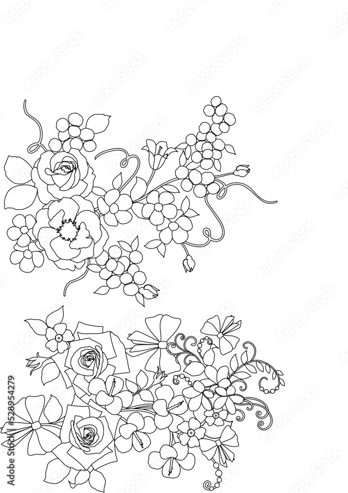 Flower Line Arts,Silhouette Art Line Flower Patterns,Outline Black And