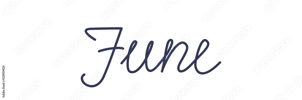 Obraz premium June. Handwriting text of the month of the year. Hand drawn lettering on a transparent background.