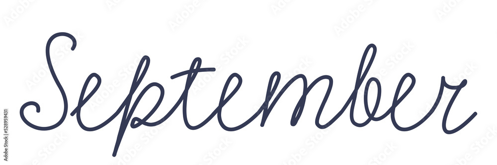 Obraz premium September. Handwriting text of the month of the year. Hand drawn lettering on a transparent background.