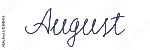 August. Handwriting text of the month of the year. Hand drawn lettering on a transparent background.