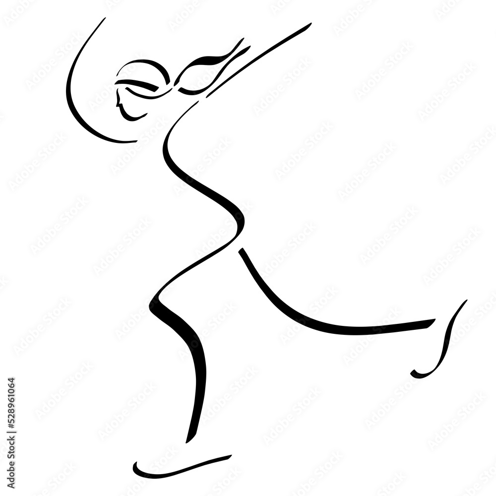 Fototapeta premium woman skating on ice, movement speed, abstract black symbol on white background