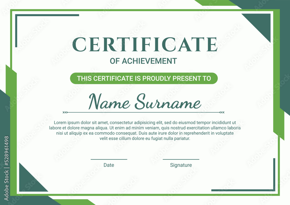 Certificate template design with green flat design