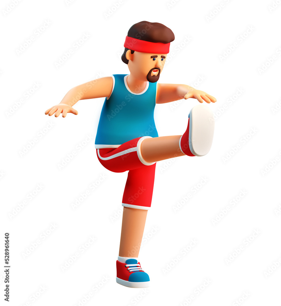 3d man doing aerobics - swinging his legs. 3d illustration 3d man doing aerobics - swinging his legs. 3d illustration
