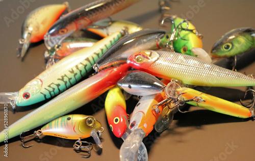 Photography A set of fishing lures and equipment