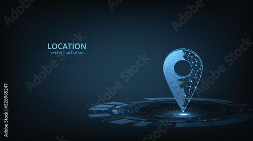 Concept of Gps technology background.Vector pin icon Gps on dark blue background.Travel way concept.Find trip, Geo pinpoint.Location navigator vector illustration.