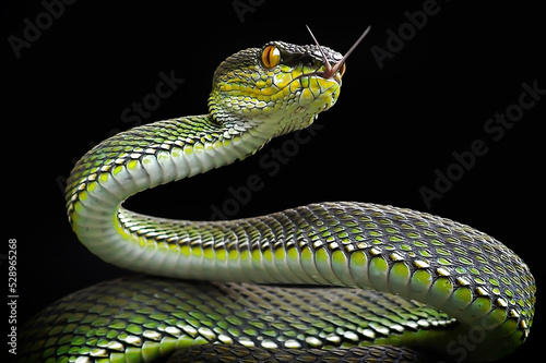 Fotografie, Obraz close up of a snake on a black background