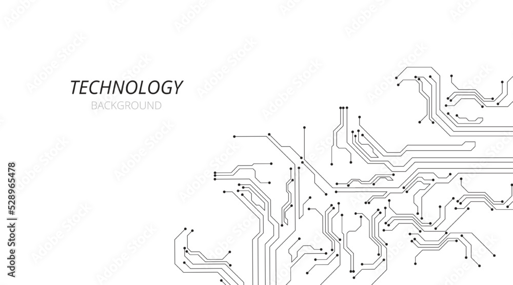Technology black circuit diagram concept.High tech circuit board connection system.Vector abstract technology on white background. - obrazy, fototapety, plakaty 