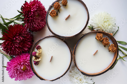 original candle in coconut from natural soy wax with a wooden wick