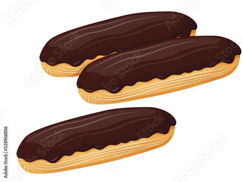 Leinwand Poster French eclair with custard and chocolate. Tasty dessert.