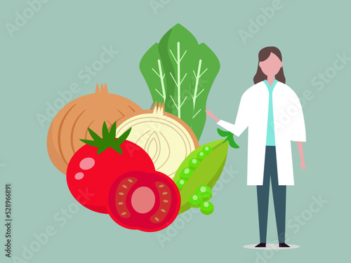 野菜をオススメする栄養士の女性 健康管理 医者と病院 ベクターイラスト