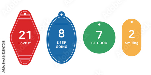 Room key ring illustration set with numbers written on it.