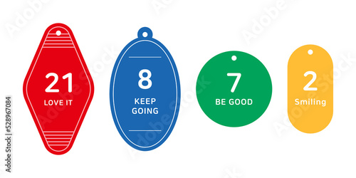 Room key ring illustration set with numbers written on it.