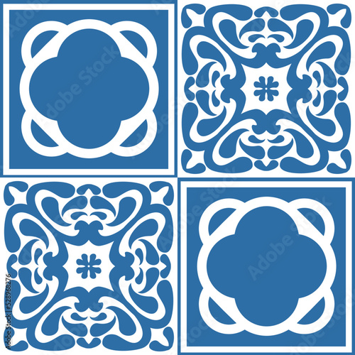 Ceramic spanish portuguese tiles Azulejo for wall decoration, retro geometric vector illustration for design