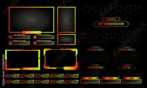 twitch Stream Facecam OBS Template Yellow Red overlay design Pack.