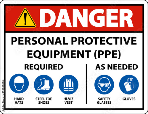 Danger PPE Required As Needed Sign On White Background