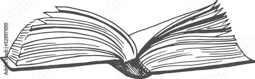 Open book side view. Engraved sheets. Reading symbol