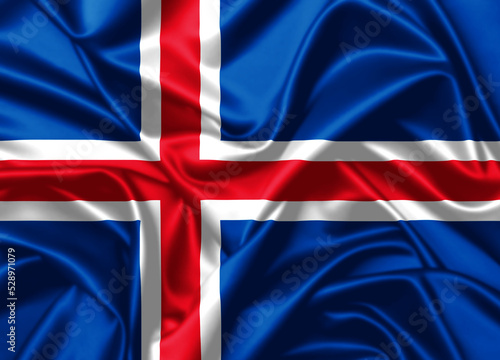 Iceland waving flag close up satin texture background