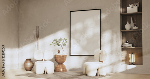 Armchair sofa and decoration japanese on Modern room interior wabisabi style.3D rendering © Interior Design