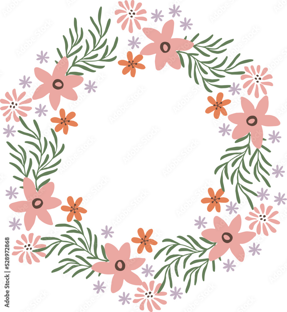 Floral wreath. Decorative print element. Natural circle