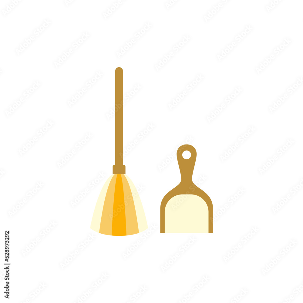 Broom and scoop icon in color, isolated on white background Broom and scoop icon in color, isolated on white background