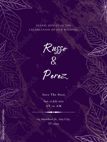 Wedding invitation card violet purple colour 