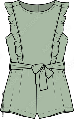 GIRLS AND WOMEN WEAR JUMPSUIT AND BODYSUITS VECTOR FRONT AND BACK SKETCH