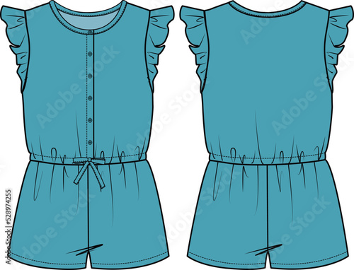 GIRLS AND WOMEN WEAR JUMPSUIT AND BODYSUITS VECTOR FRONT AND BACK SKETCH