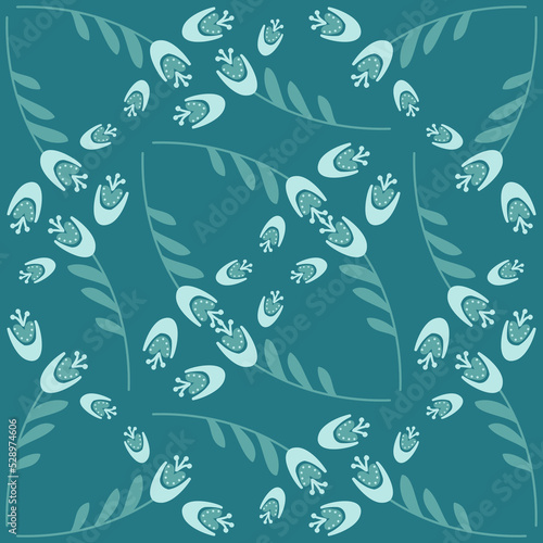 bellflower on green background seamless pattern for textile and wrapping paper design, vector eps illustration