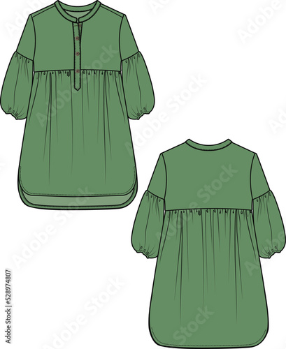 WOMEN AND GIRLS WEAR LONG CHIFFON WOVEN DRESS  FRONT AND BACK VECTOR SKETCH