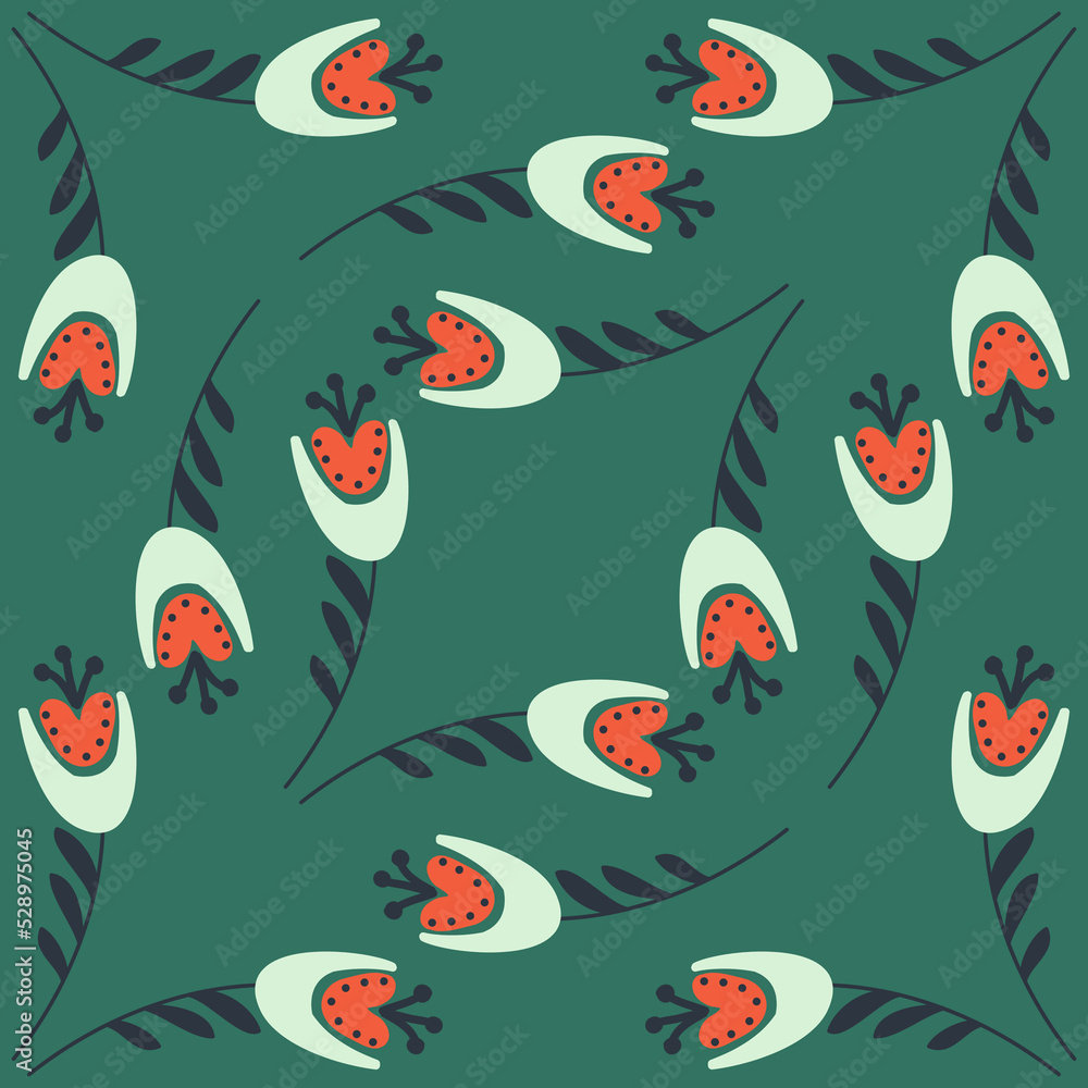 bellflower on green background seamless pattern for textile and wrapping paper design