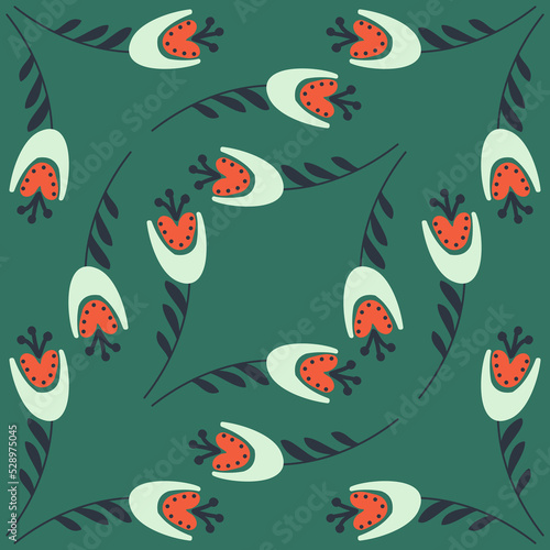 bellflower on green background seamless pattern for textile and wrapping paper design