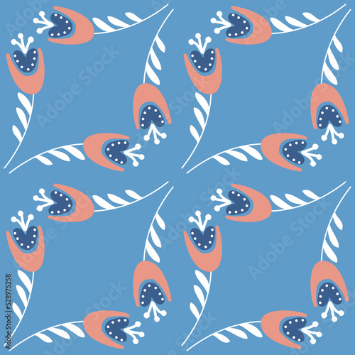 Bluebell flower pattern on blue background seamless pattern for design, vector illustration