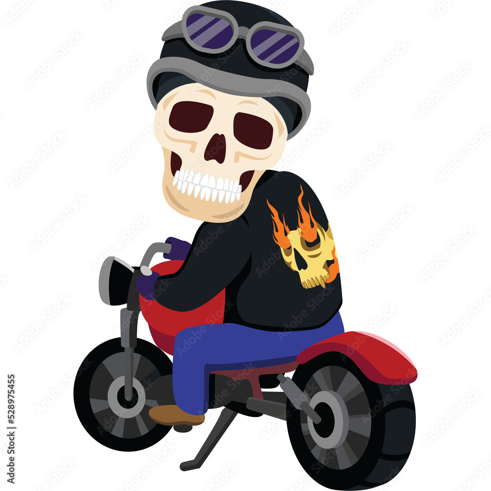 Skeleton of a motorcyclist riding a chopper in halloween fancy to go trick or treating cartoon character png file. Skeleton of a motorcyclist riding a chopper in halloween fancy to go trick or treating cartoon character png file.