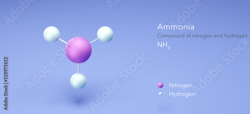 ammonia, compound nitrogen hydrogen, molecular structures, 3d model, Structural Chemical Formula and Atoms with Color Coding © Сергей Шиманович