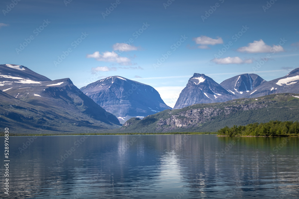 stunning mountain lake in Swedish Lapland, hiking the Kungsleden near Kebnekaise, 