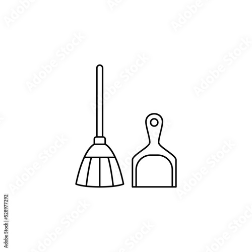 Broom and scoop icon in line style icon  isolated on white background