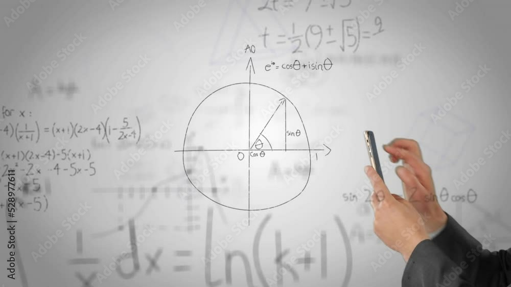 Animation of hands using smartphone over mathematical equations Animation of hands using smartphone over mathematical equations