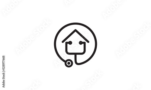 home care stethoscope logo, health and medical illustration vector design.