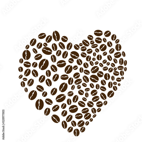 Heart shape of scattered coffee beans isolated on white white background. Vector illustration