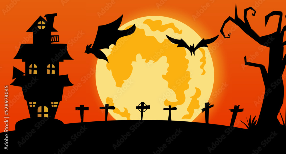 Halloween night background, dark  and castle. Vector illustration.