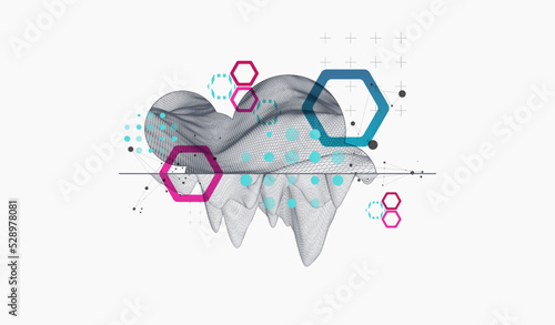 Modern science technology abstract background using hexagonal shapes. Wireframe spot surface illustration. Vector.