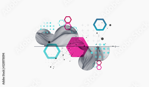 Modern science technology abstract background using hexagonal shapes. Wireframe spot surface illustration. Vector.