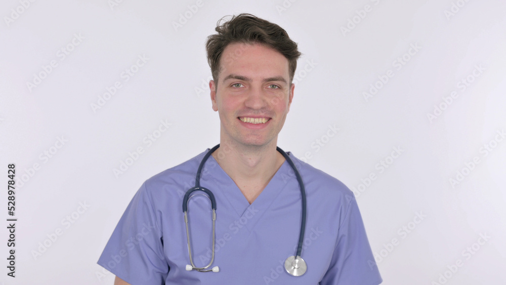 Accepting Gesture by Young Doctor on White Background Accepting Gesture by Young Doctor on White Background