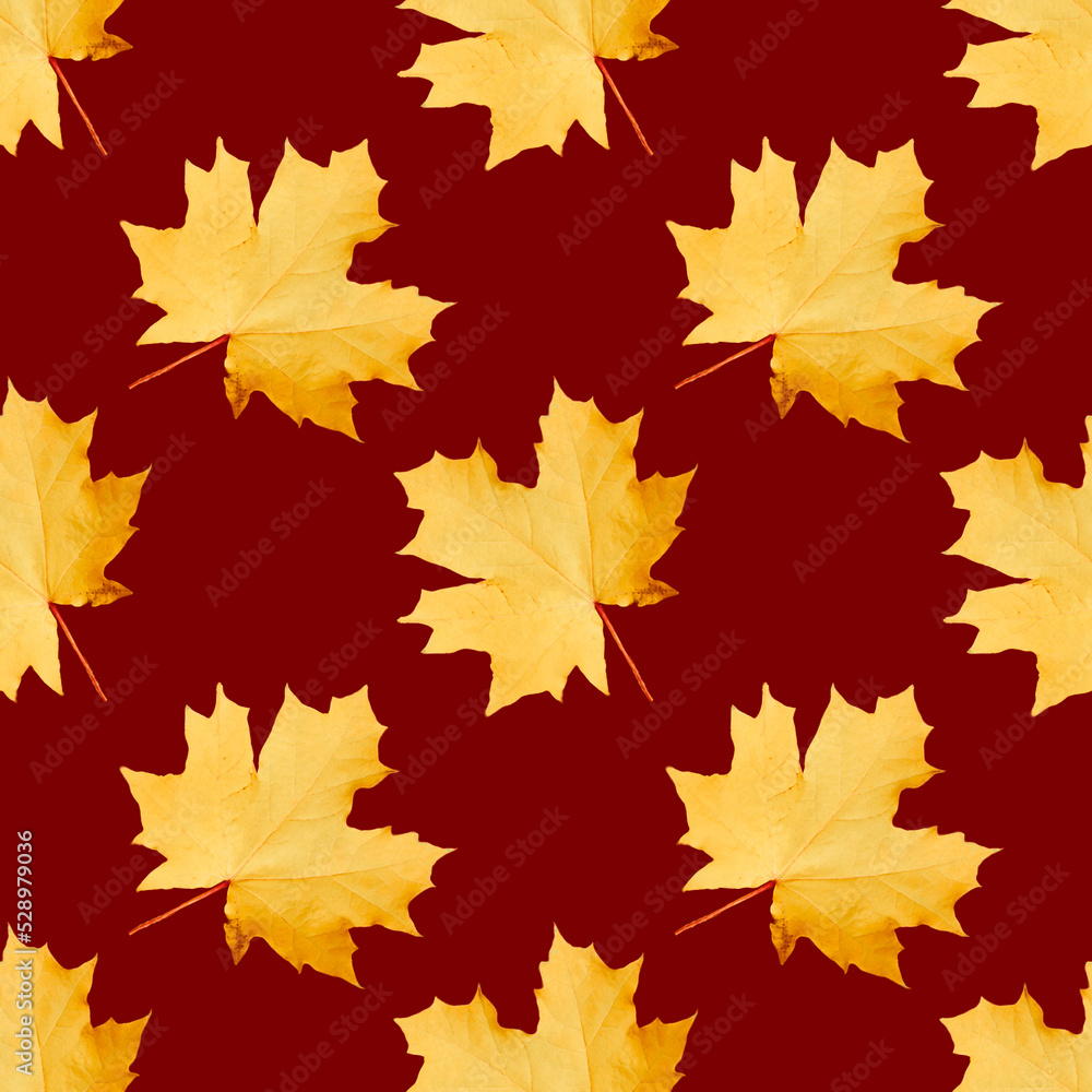 Seamless pattern with yellow maple leaves on a brown background. Autumn pattern with leaves for print Seamless pattern with yellow maple leaves on a brown background. Autumn pattern with leaves for print