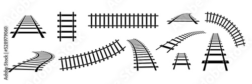 Train railway road set. Rail transport path element collection. Vector isolated on white. photo