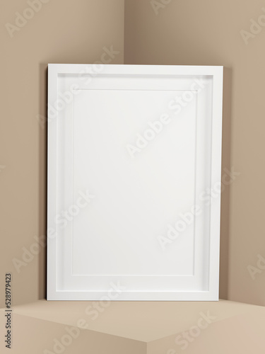 Empty photo frame for mockup in empty room. 3D rendering.