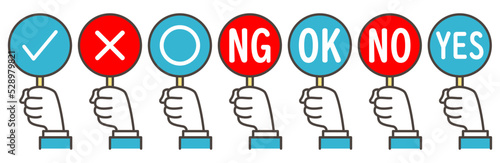 Vector illustration set of answers (correct, incorrect, check mark, NG, OK, NO, YES)