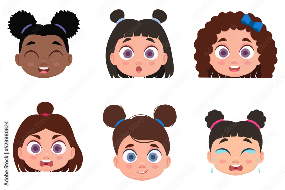 Set of faces, emotions of girls. Vector illustration Set of faces, emotions of girls. Vector illustration