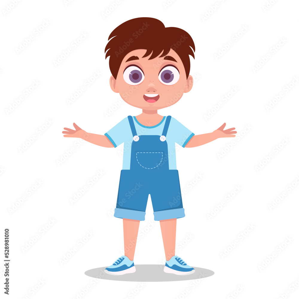 Child, hands to the sides. Surprised boy. vector illustration Child, hands to the sides. Surprised boy. vector illustration