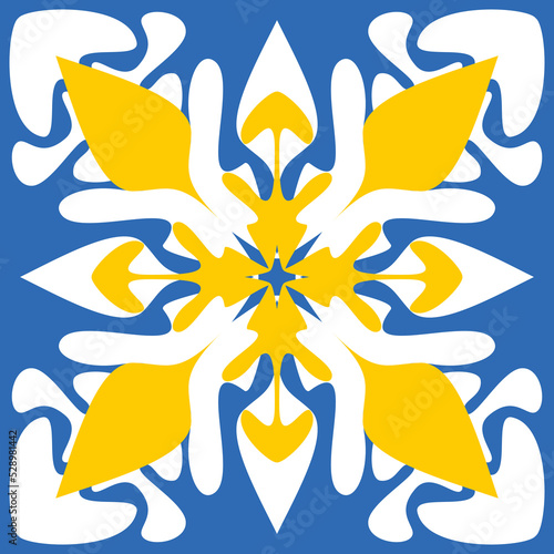 Yellow blue pattern for tiles talavera spanish style  vector illustration for design  geometric angular symmetric mandala